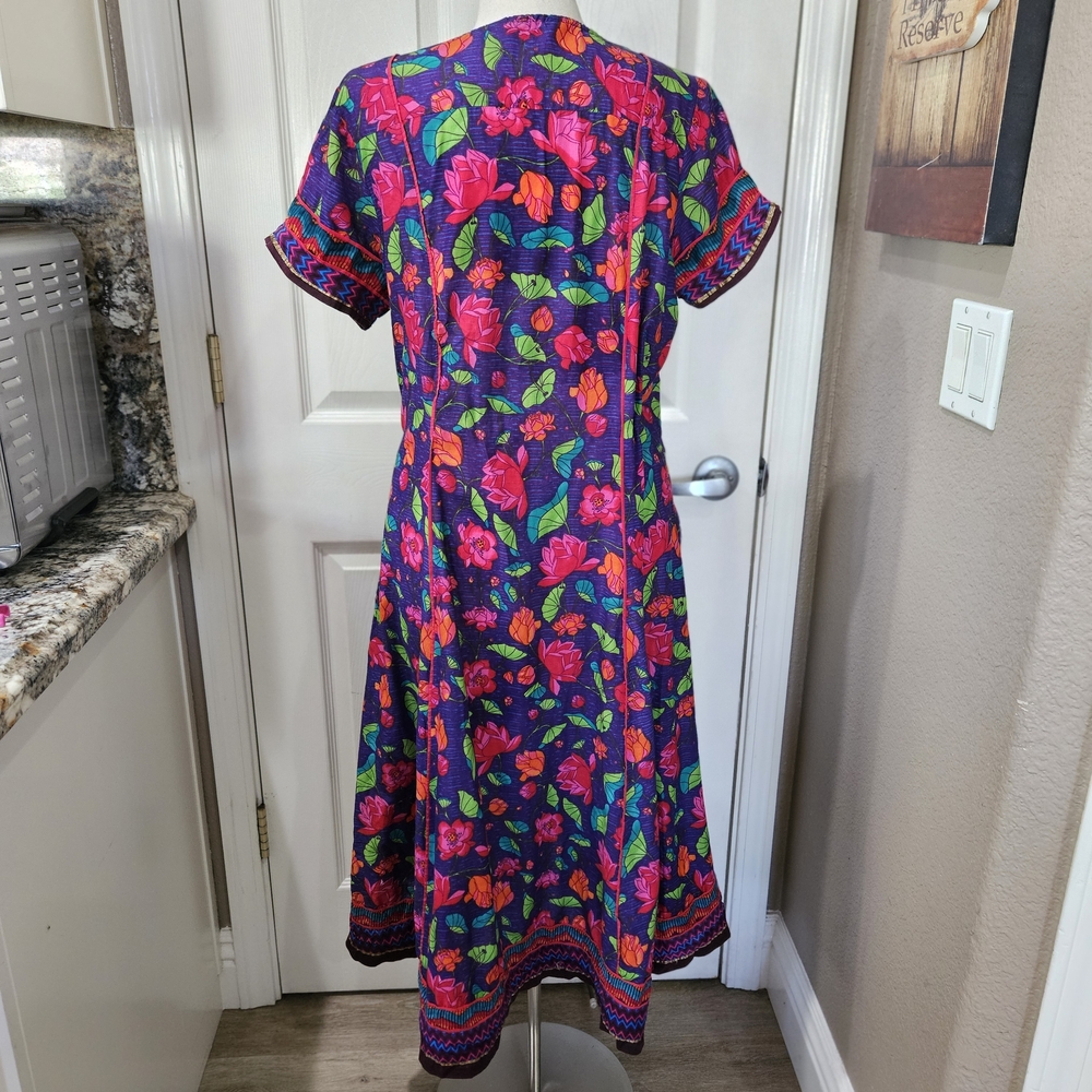 Biba Pink Green Orange Floral Cotten Lightweight Dress - Picture 7 of 16